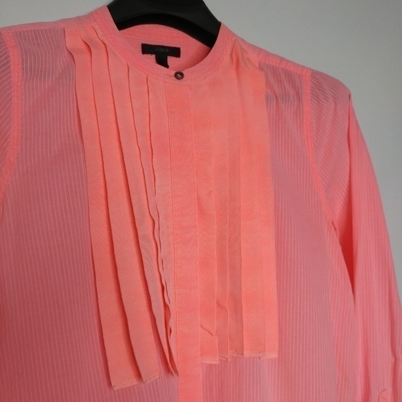 J. Crew Electric Orange Ruffle Front Button Down - Picture 4 of 11